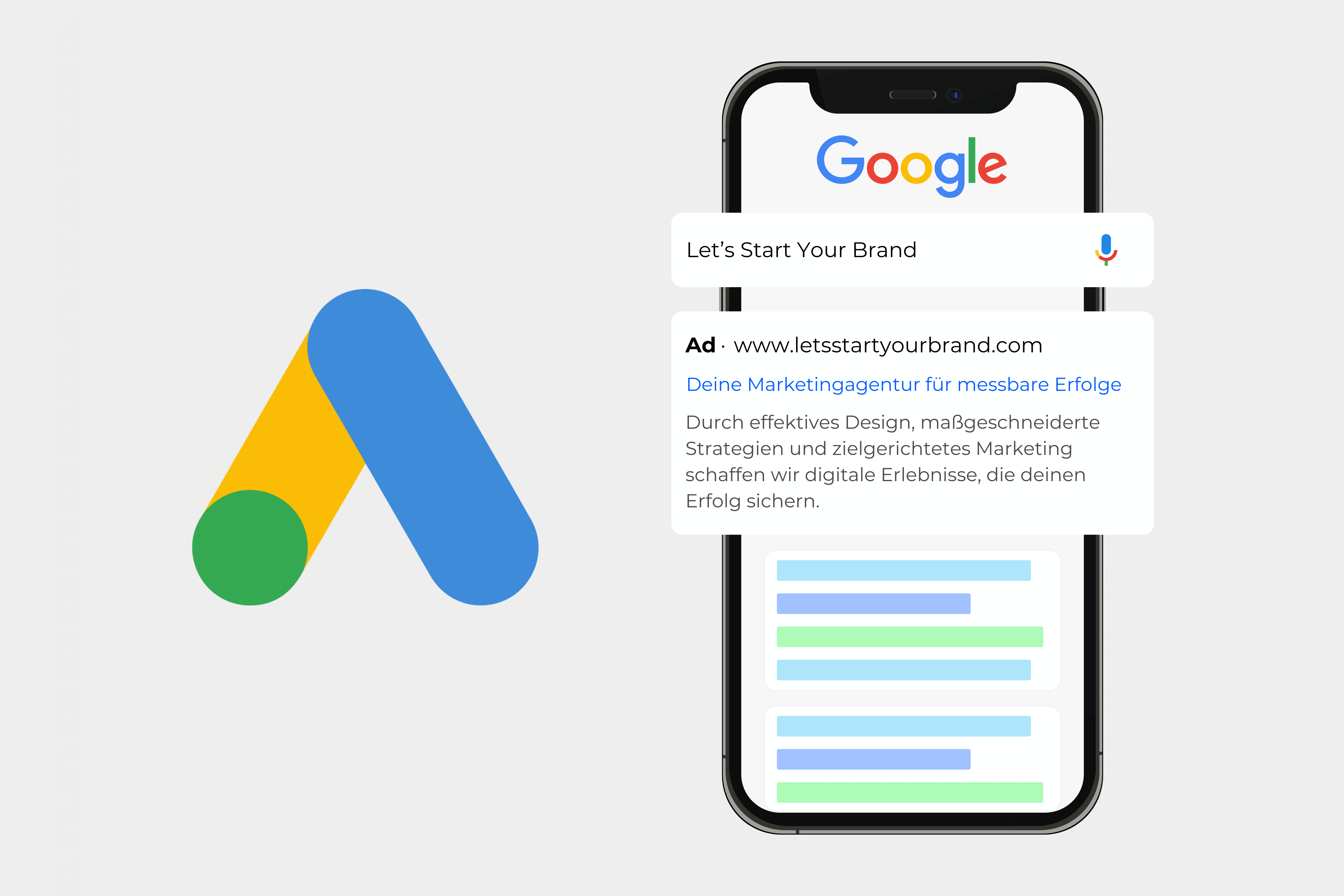 Google Ads auf einem Smartphone-Bildschirm, zeigt effektive digitale Marketingstrategien für Unternehmen.